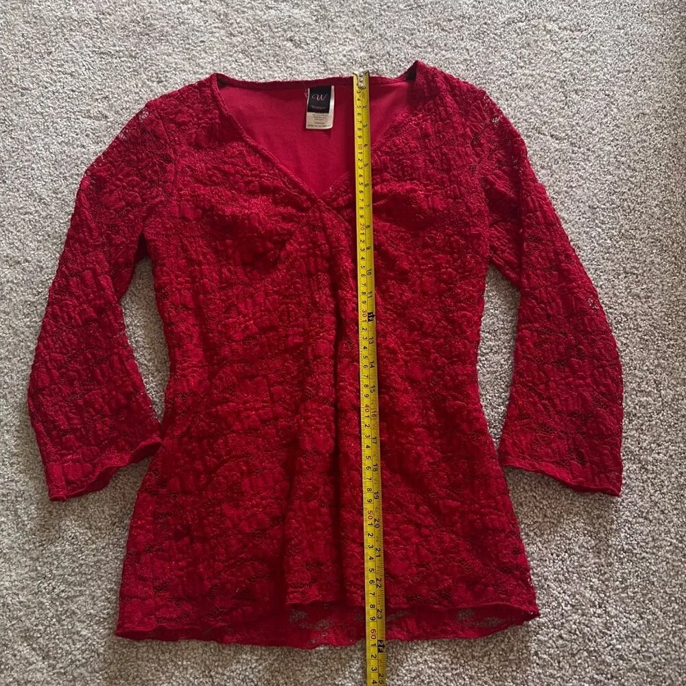 Vintage Wrapper Red Lace Babydoll Long Sleeve Italian Top size Medium - Picture 6 of 9